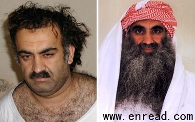 A combination photo of Khalid Sheik Mohammed and Osama bin Laden.