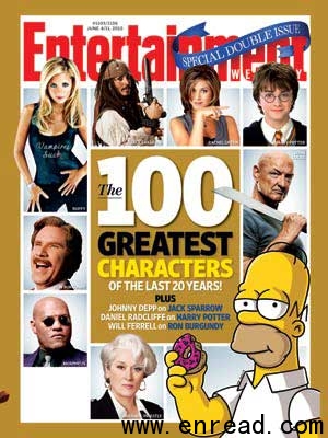 The cover of Entertainment Weekly released on June 1st. Homer Simpson has been named the greatest character created for television and film in the past 20 years.