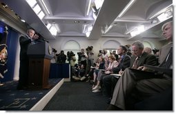 President George W. Bush responds to a reporter's question Thursday, Sept. 20, 2007, during a press conference in the James S. Brady Briefing Room of the White House. White House photo by Eric Draper