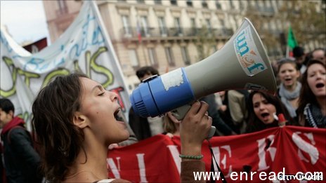 Students protested in Paris on Tuesday but numbers were down