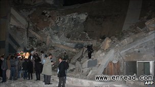 Journalists were shown the ruined building in Col Gaddafi's Tripoli compound