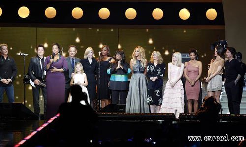 Oprah Winfrey wiped away tears as celebrity after celebrity surprised her during a farewell double-episode taping of 'The Oprah Winfrey Show' that will precede her finale.