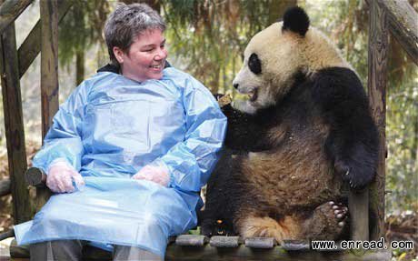 Alison MacLean, of Edinburgh Zoo, meets one of the giant pandas at the Bifengxia Panda Centre in China earlier this year.