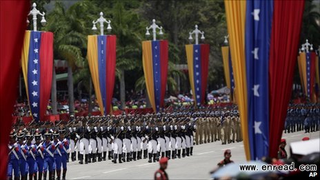 Venezuela's President Hugo Chavez was unable to watch the parade in person