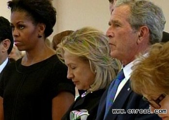 Michelle Obama, Hillary Clinton and George W Bush were among the attendees of the funeral