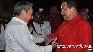 Hugo Chavez, right, was greeted by Cuban President Raul Castro on his return to Havana
