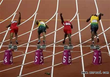 A beer bottle thrown from the stands landed near Usain Bolt in the moments before the 100-meter final Sunday night in London.