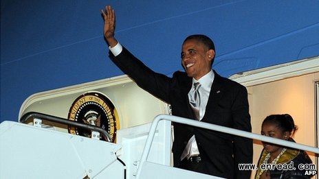 Obama and his family flew back into the Washington area aboard Air Force One