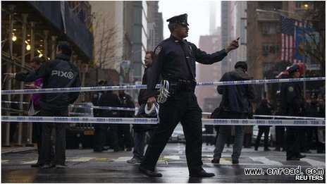The shooting closed down a busy junction in the heart of Manhattan in the middle of the working day