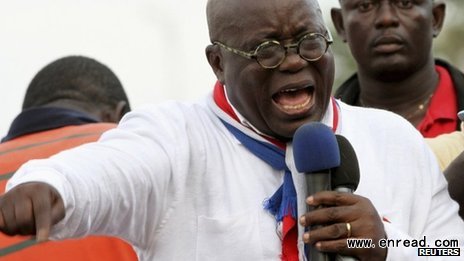 The NPP's Nana Akufo-Addo lost the 2008 run-off by one percentage point