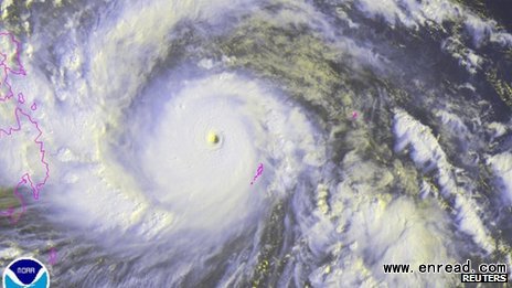 The powerful storm is currently to the west of the Philippines
