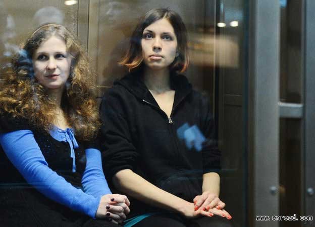 Pussy Riot's Maria Alyokhina and Nadezhda Tolokonnikova are seen here in court in Moscow in 2012