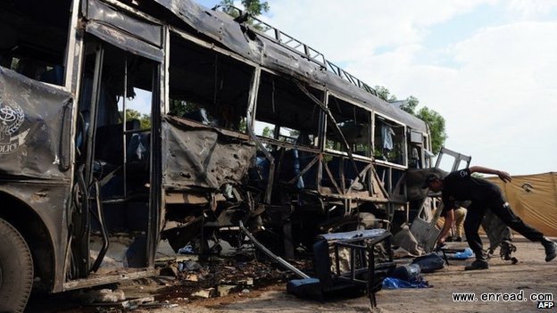 The attack happened as the bus left a police training centre in Karachi