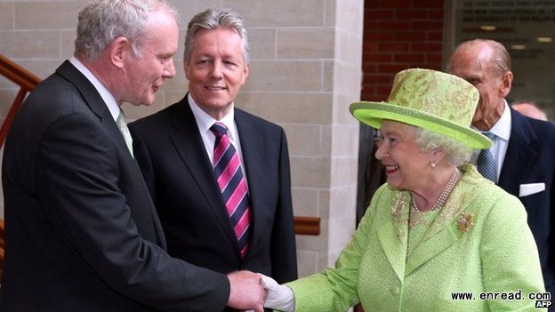 The Queen shook hands with Martin McGuinness during a trip to Belfast two years ago