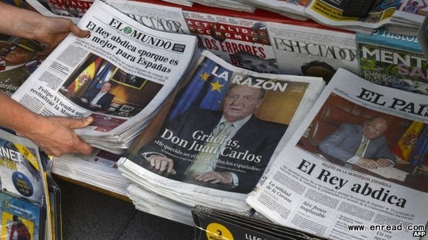 Spanish newspapers published special editions on Monday evening to react to the abdication