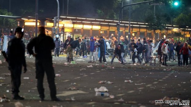 Police fired tear gas and rubber bullets at rioters