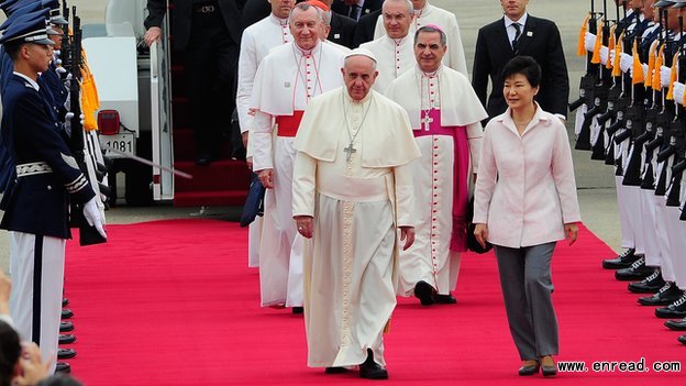President Park Geun-hye greeted the pontiff on his arrival in South Korea