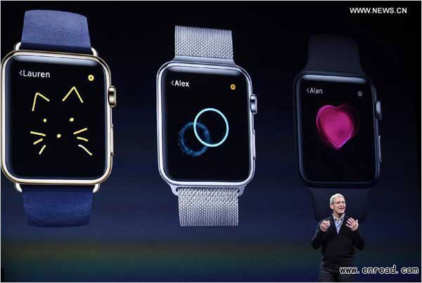 Apple's CEO Tim Cook introduces the Apple Watch during an Apple event in San Francisco, the United States, March 9, 2015.