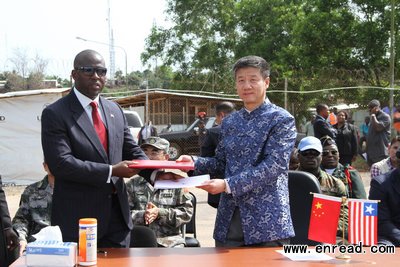 Chinese ambassador to Liberia and Liberia\s Deputy Minister of the Foreign Affairs have signed a material handover certificate on behalf of the two countries in Monrovia.