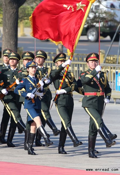 A PLA honor guard takes part in a parade in Beijing earlier this month.