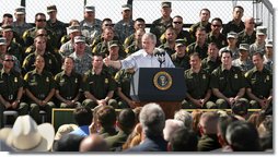 President George W. Bush speaks on immigration reform during a stop Monday, April 9, 2007, in Yuma, Ariz. Said the President, "I can't think of a better place to come and to talk about the good work that's being done and the important work that needs to be done in Washington, D.C., and that's right here in Yuma, Arizona, a place full of decent, hardworking, honorable people."  White House photo by Eric Draper