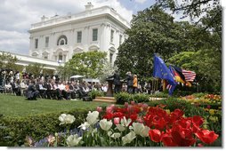 President George W. Bush, European Council President Angela Merkel of Germany and European Commission President Jose Manuel Barroso of Portugal hold a joint press conference Monday, April 30, 2007, in the Rose Garden. "I believe it's in this country's interests that we reject isolationism and protectionism and encourage free trade," said the President. "I'm under no illusions as to how hard it will be to achieve the objective, but the first thing is there must be a firm commitment by the leadership to get a deal."  White House photo by Joyce Boghosian