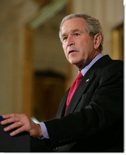 President George W. Bush addresses his remarks on his veto of S.5, the Stem Cell Research Enhancement Act of 2007, in the East Room of the White House Wednesday, June 20, 2007.  White House photo by Eric Draper
